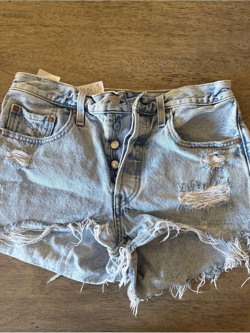 Levi's Light Blue Distressed High-Rise Denim Shorts